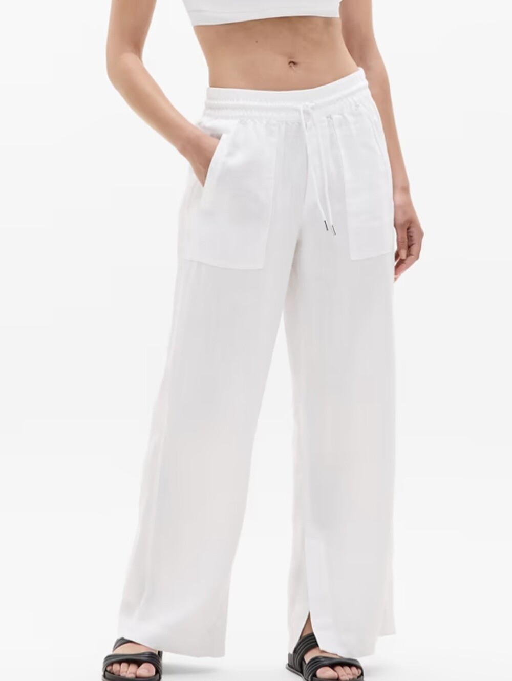 Athleta Retreat Wide Leg White Linen Pants Size 10